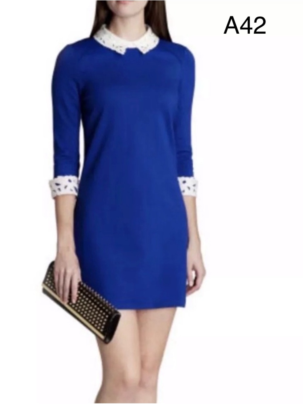 Ted Baker Cobalt Blue Shift Dress with White Lace Collar,Size 3